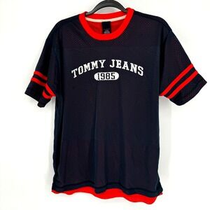 Vintage Tommy Hilfiger Tommy Jeans Streetwear Blue Mesh T-Shirt Jersey L USA 90s